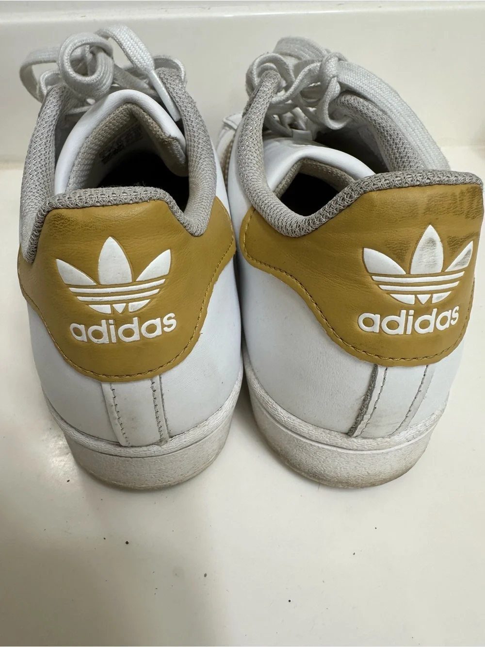 adidas Superstar White Sneakers with Cream, Tan & Mustard Stripes